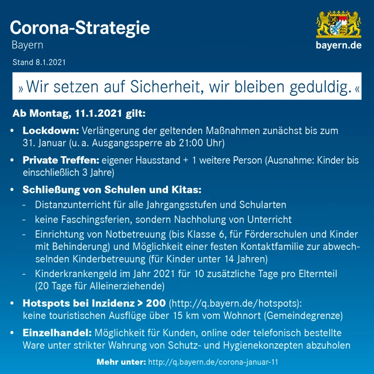 Bayernweit Regelungen ab 11. Januar 2021