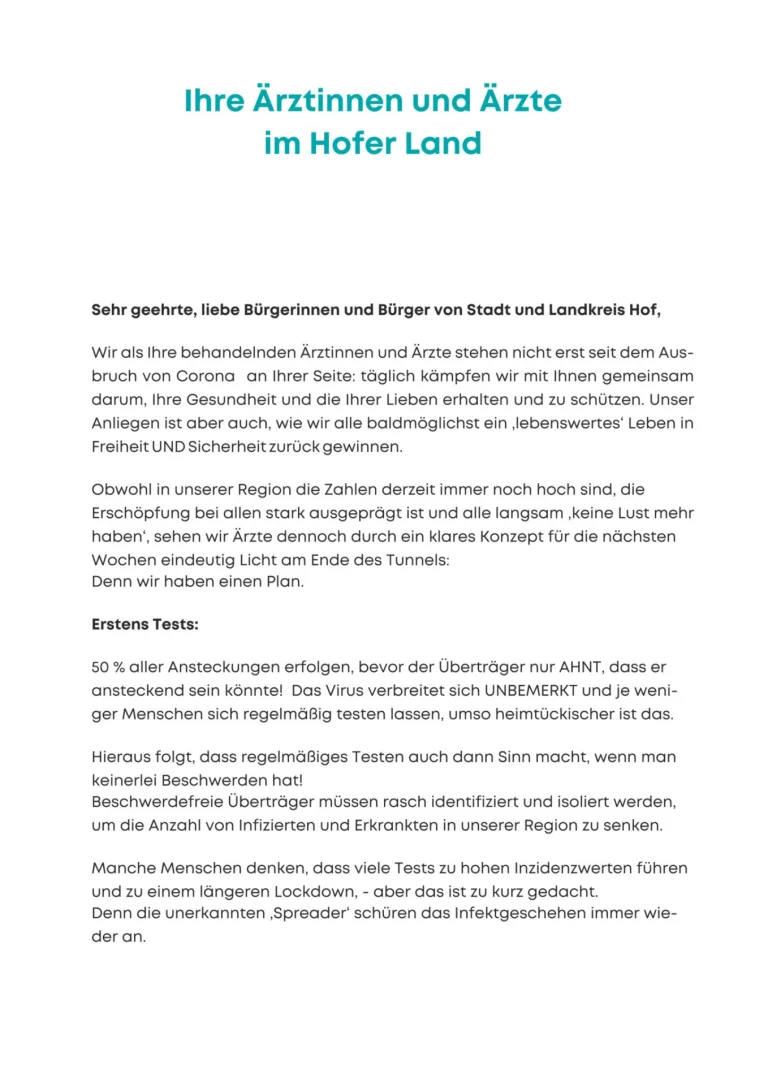 Offener Brief der Ärztinnen und Ärzte im Hofer Land