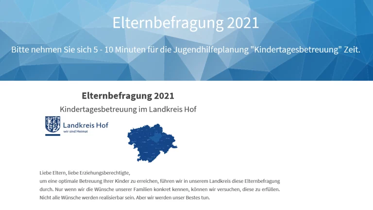 Elternbefragung zum Thema Kindertagesbetreuung im Landkreis Hof