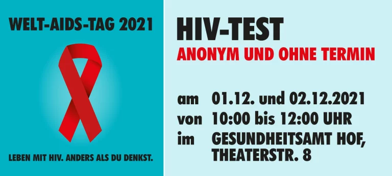 Aktion zum Welt-AIDS-Tag: Anonyme HIV-Tests am 1. und 2.12. im Gesundheitsamt Hof