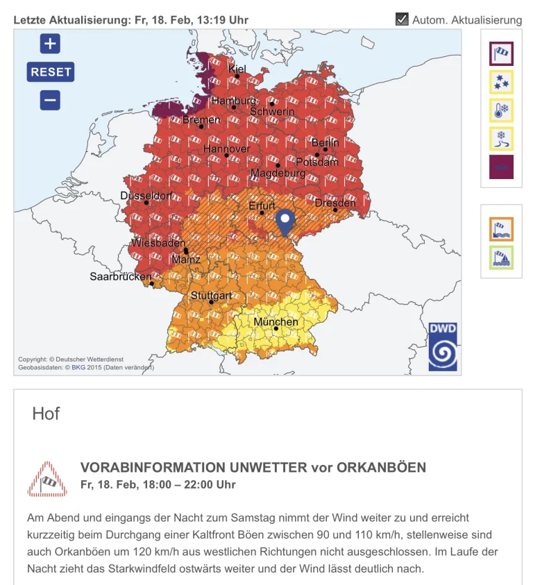 AMTLICHE UNWETTERWARNUNG FÜR DAS HOFER LAND: Erneut orkanartige Böen erwartet