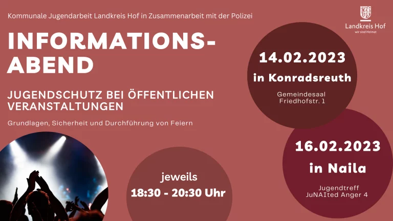 Infoabende 2023: „Jugendschutz bei öffentlichen Veranstaltungen“ für Vereine und andere Veranstalter